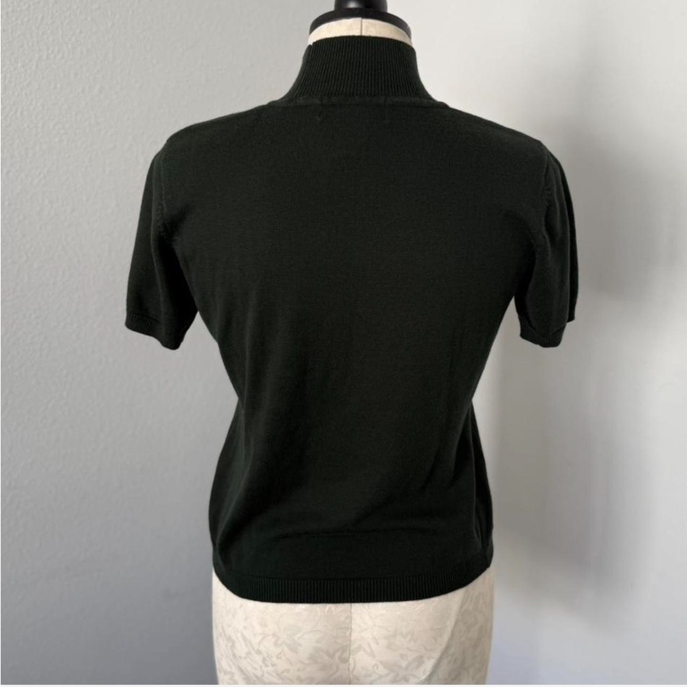 Y2K Petite Sophisticate Dark Green Short Sleeve Blouse - Size S - Picture 2 of 3